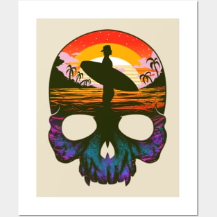 surfer shadow in skull silhouette Posters and Art